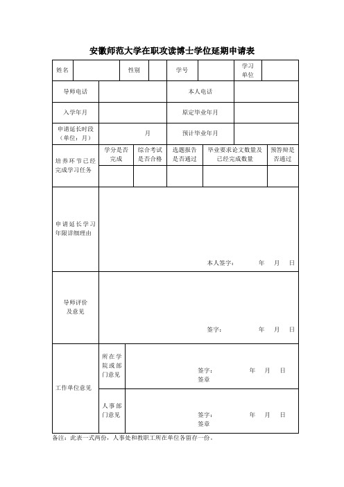 在职攻读博士学位延期申请表