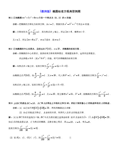 高中数学椭圆经典例题(学生+老师)