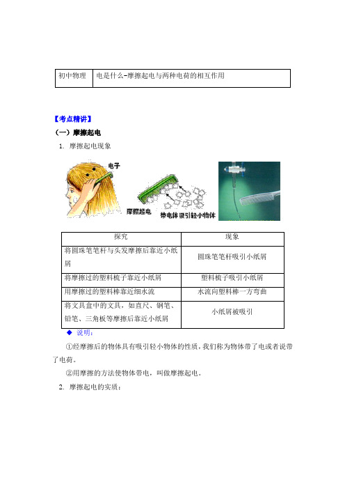 物理九年级上册知识讲义14.1电是什么-摩擦起电与两种电荷的相互作用-沪科版