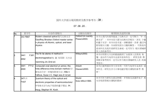 国外大学部分现用教材及教学参考书