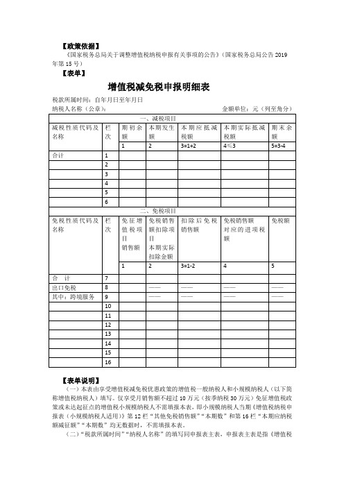 增值税减免税申报明细表