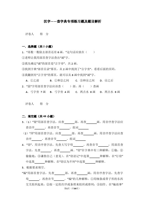 汉字——查字典专项练习题及题目解析