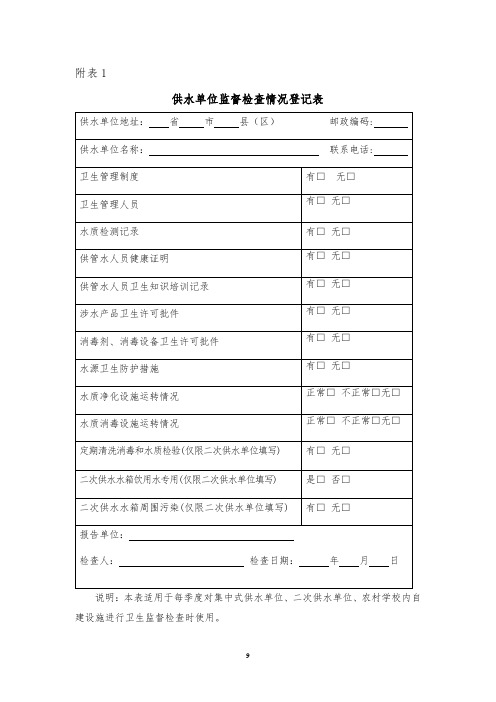 3.供水单位监督检查情况登记表