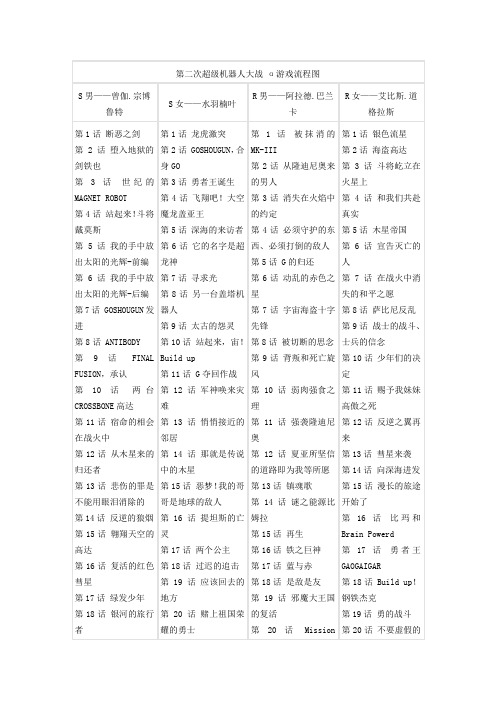 第二次超级机器人大战 α游戏流程图