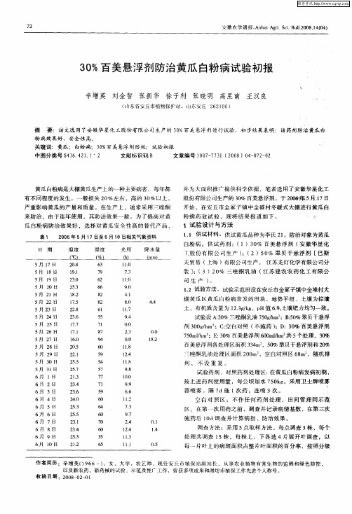 30%百美悬浮剂防治黄瓜白粉病试验初报