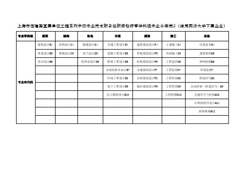 上海中级职称专业分类表2