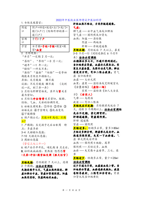 2022年中医执业医师考试中医妇科学重点整理