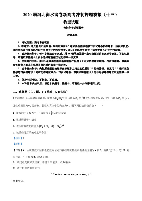 2020届河北衡水密卷新高考冲刺押题模拟(十三)物理试卷