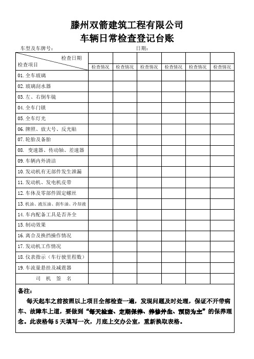 车辆日常检查登记台账