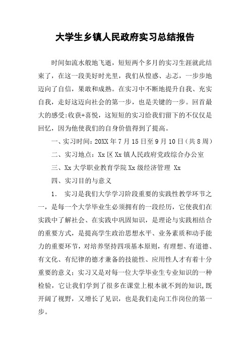 大学生乡镇人民政府实习总结报告