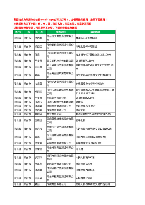 2020新版河北省邢台市劳务派遣有限公司工商企业公司商家名录名单黄页联系电话号码地址大全34家