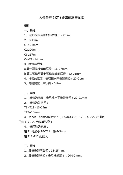 人体脊椎（CT）正常值测量标准