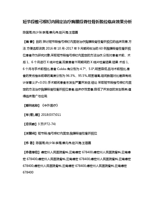 短节段椎弓根钉内固定治疗胸腰段脊柱骨折脱位临床效果分析