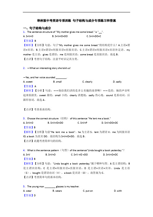 专项训练 句子结构与成分专项练习和答案