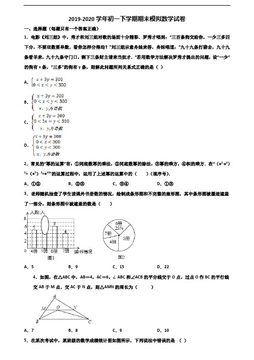 2020上海市闵行区初一下学期期末数学复习检测试题