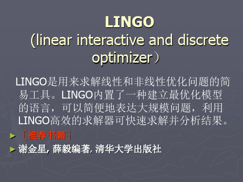 lingo入门 谢金星, 薛毅编著, 清华大学出版社祥解