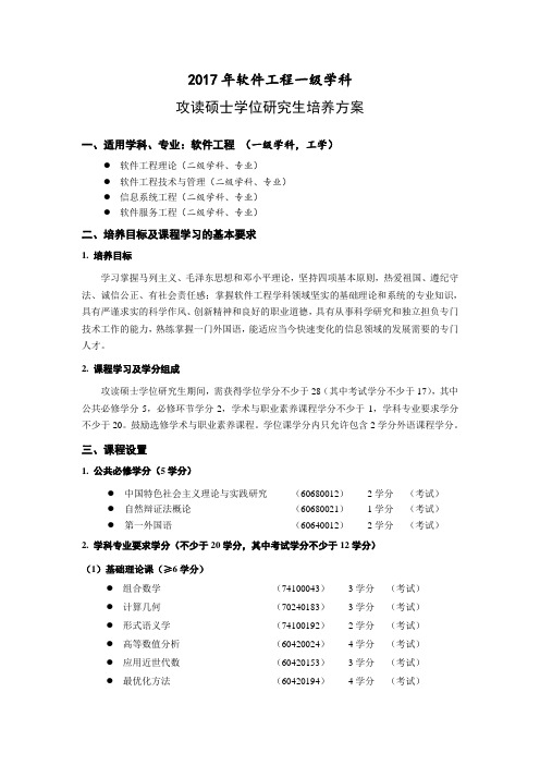 2017年软件工程一级学科