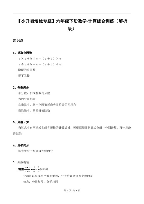 【小升初培优专题】六年级下册数学-计算综合训练(解析版)