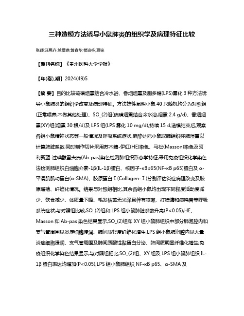 三种造模方法诱导小鼠肺炎的组织学及病理特征比较