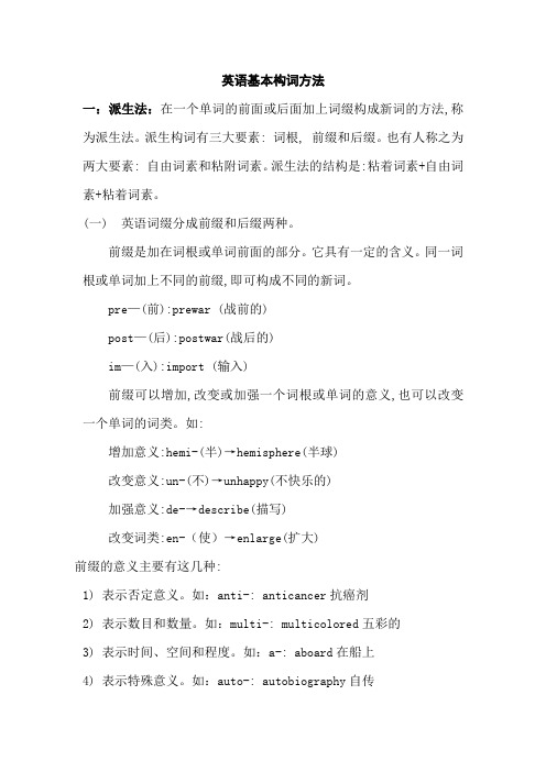 三种英语基本构词法(派生、合成、转化)