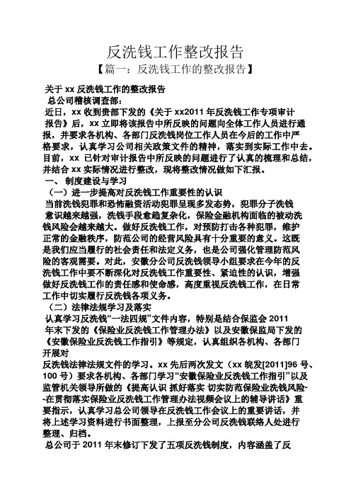 工作报告之反洗钱工作整改报告