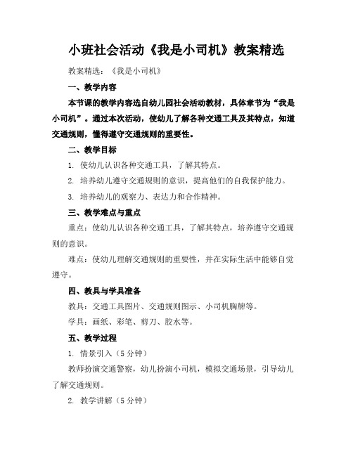 小班社会活动《我是小司机》教案精选