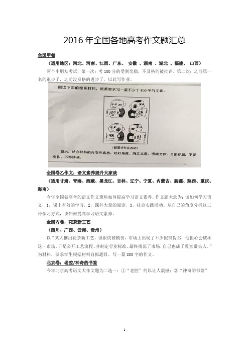 2016年全国各地高考作文题汇总