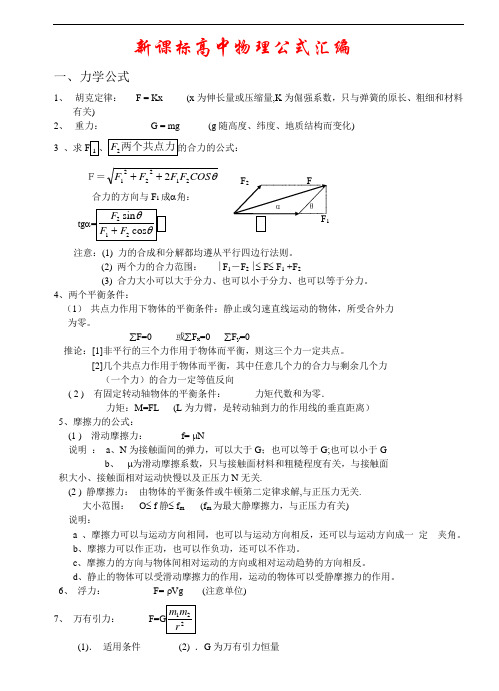 新课标高中物理公式大全