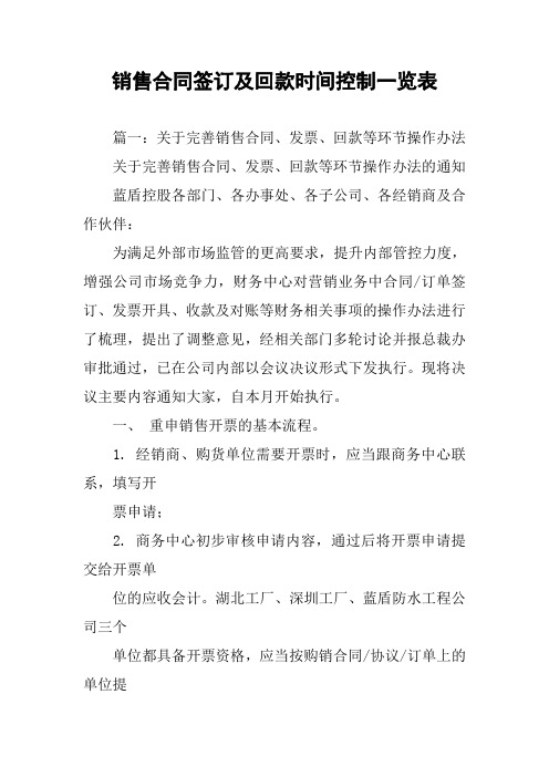 销售合同签订及回款时间控制一览表