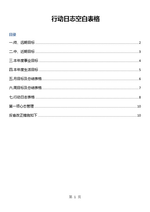 五项管理行动日志空白表格-10页文档资料