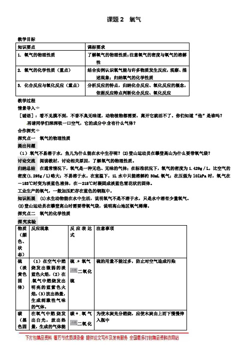 九年级化学上册第二单元课题2氧气教案