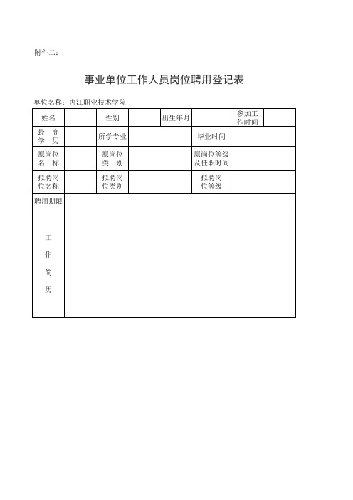 事业单位工作人员岗位聘用登记表