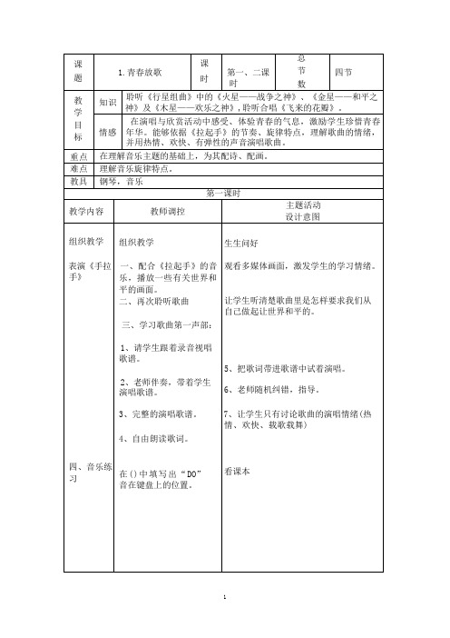 人音版六年级下音乐教案表格版