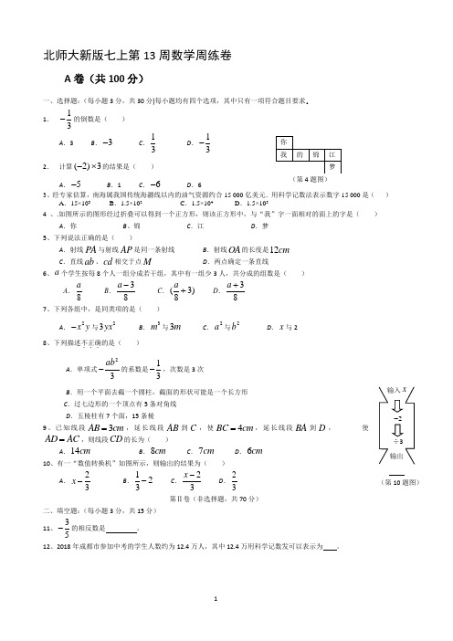 北师大新版七上第13周数学周练卷