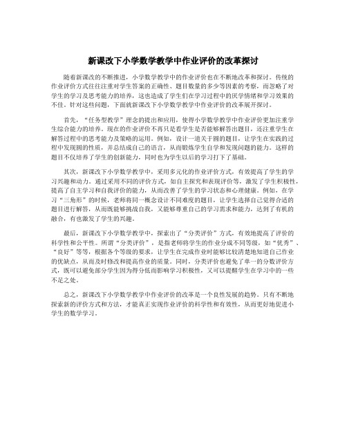 新课改下小学数学教学中作业评价的改革探讨