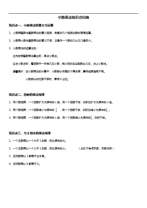 人教版五年级数学上册 小数乘法 知识点归纳