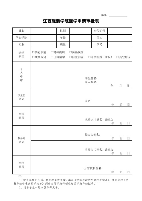 退学申请审批表