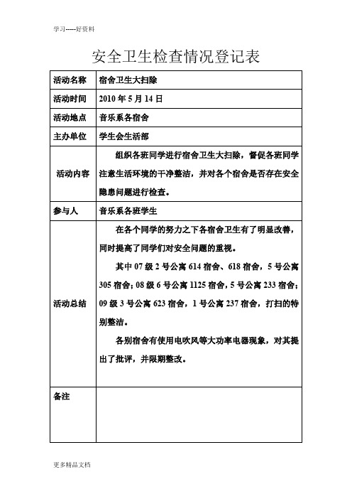 安全卫生检查情况登记表汇编