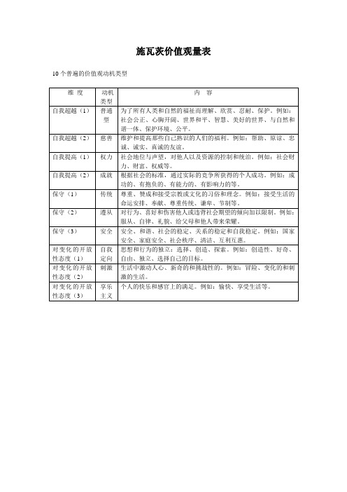 施瓦茨价值观量表