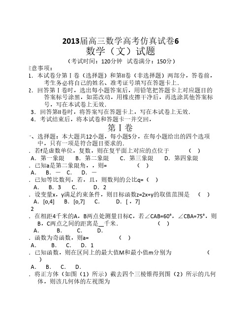 2013届高三数学高考仿真试卷6