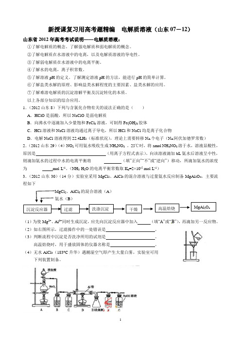 新授课复习用高考题精编  电解质溶液