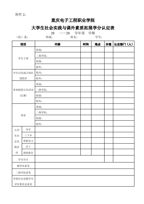 学生社会实践学分认定表