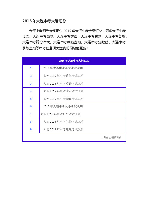 2016年大连中考大纲汇总