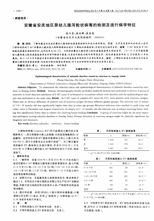 安徽省安庆地区婴幼儿腹泻轮状病毒的检测及流行病学特征