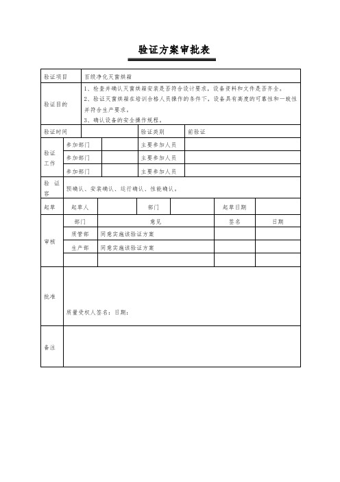 百级净化灭菌烘箱验证方案