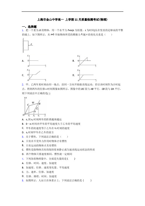 上海市金山中学高一 上学期11月质量检测考试(物理)