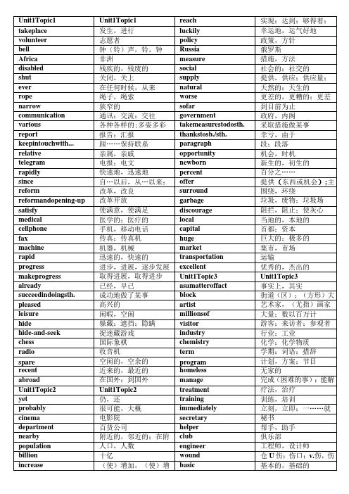 仁爱版九年级上册单词表背诵版