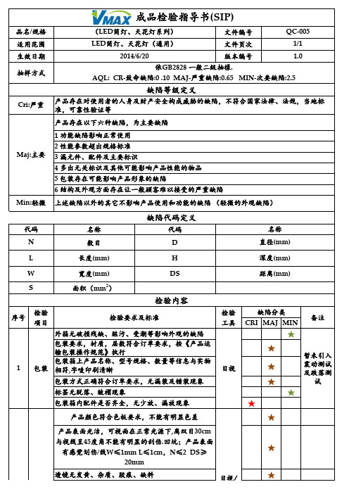 LED筒灯、天花灯检验指导书