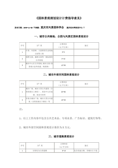 园林景观规划设计计费指导意见重庆市园林学会