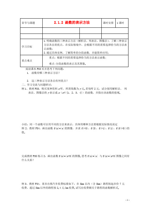 江苏省徐州市高一数学《函数的表示方法》导学案